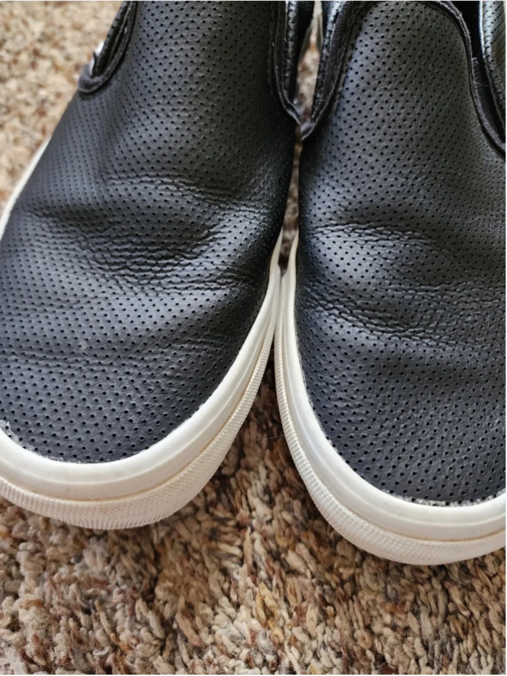 Vans Asher Perforated Leather Slip On‎ Black White Womens 7.5 EUC